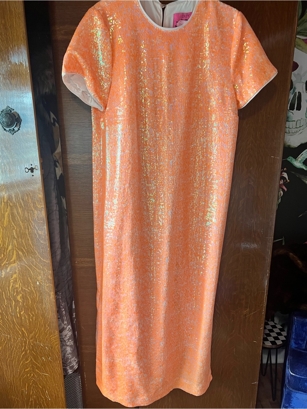 J Crew Iridescent Peach Sequin Shift Dress